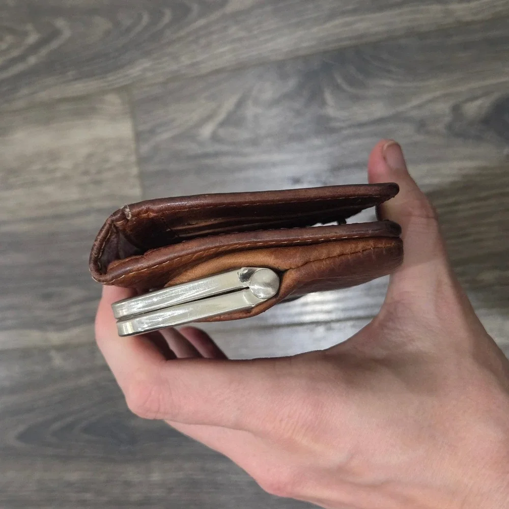 Fossil Kisslock Leather Clutch Wallet Brown Coin Pouch Card Holder Vintage